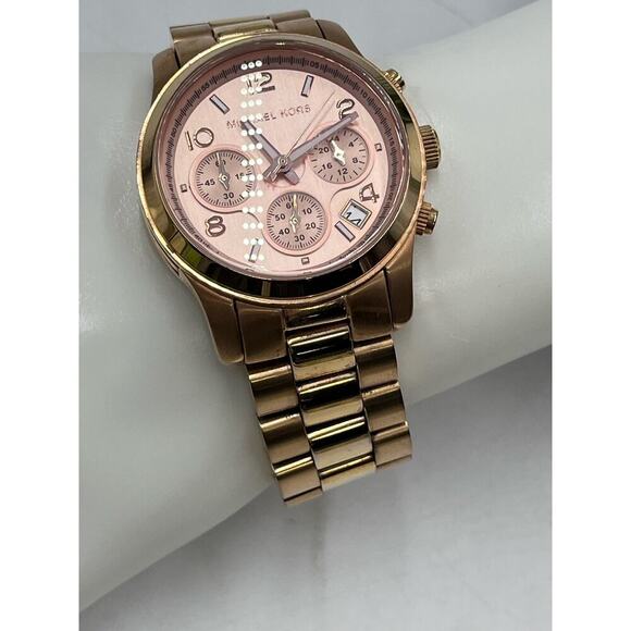 Michael Kors Runway Chronograph Rose Gold Stainless Steel Womens Watch MK5128 - Picture 2 of 14